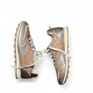 Coach Brown and Metallic Silver Logo Runner Sneakers